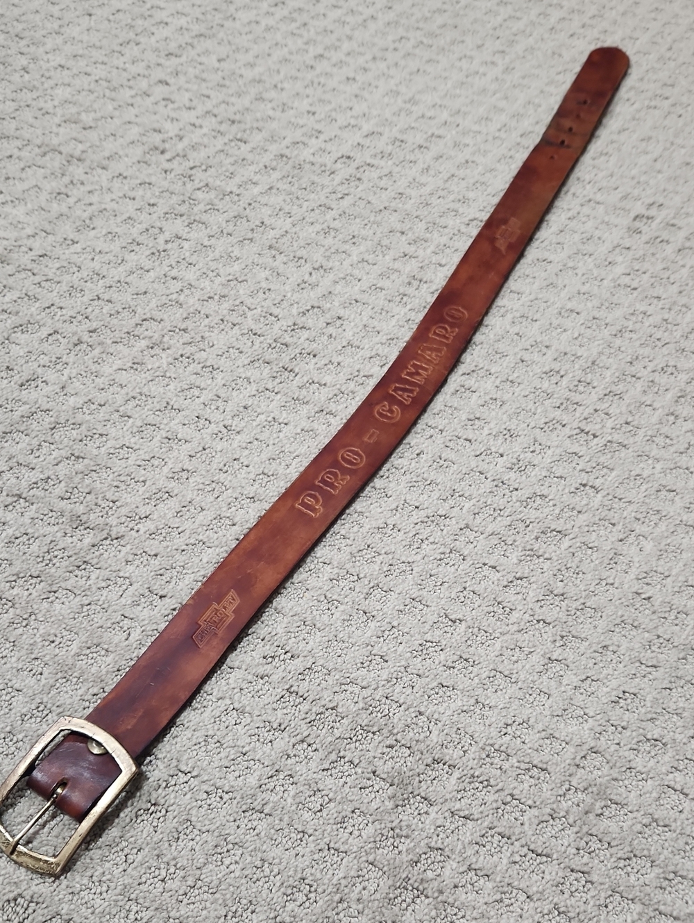 Vintage Chevrolet Pro-Camaro Brown Leather Men's Belt Brass Buckle